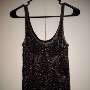 COPY - Black-size small, sleeveless, beautiful silver beaded design.